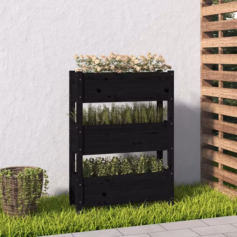 Fioriera vidaXL in legno massello di pino, colore nero, L: 77 cm, P: 25 cm, H: 104,5 cm