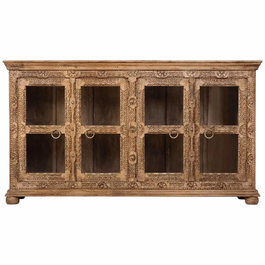Credenza Wanderlust Deco in legno di mango marrone con dettagli floreali e vetro L: 180 cm, P: 43 cm, H: 100 cm – 2
