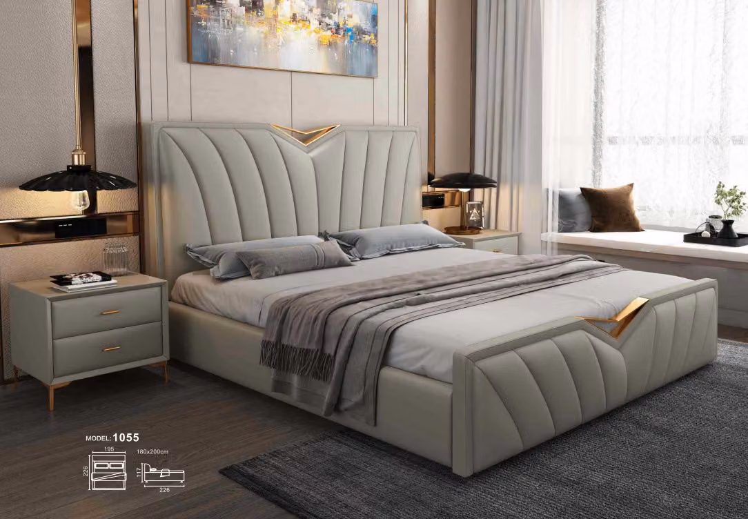 Designer Bett Schlafzimmer Betten Leder Hotel Luxus Polster Italienische Möbel
