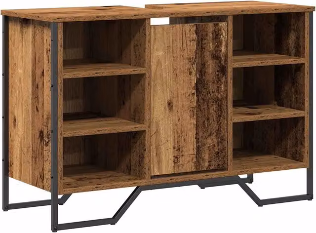 Mobile Lavabo Design In in Legno Vecchio Marrone con Ripiani Interni e Ante a Battente L: 91 cm, P: 35 cm, H: 60 cm – 1