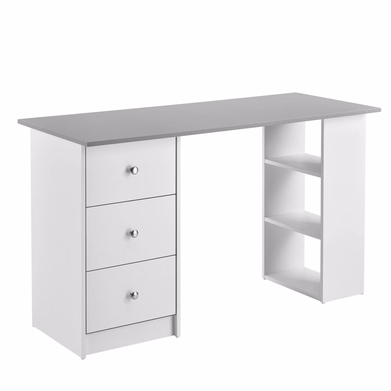 In And OutdoorMatch Scrivania Wade - Con 3 cassetti - 120x49x72 cm - Grigio chiaro e bianco - Truciolare - Design elegante