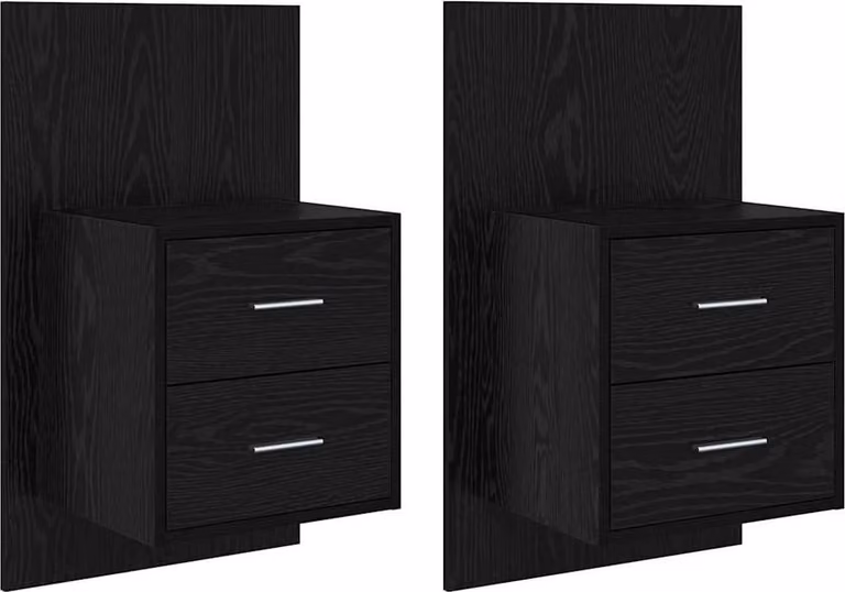 Mobiletto da comodino a parete con cassetto 2 pcs Rovere Nero