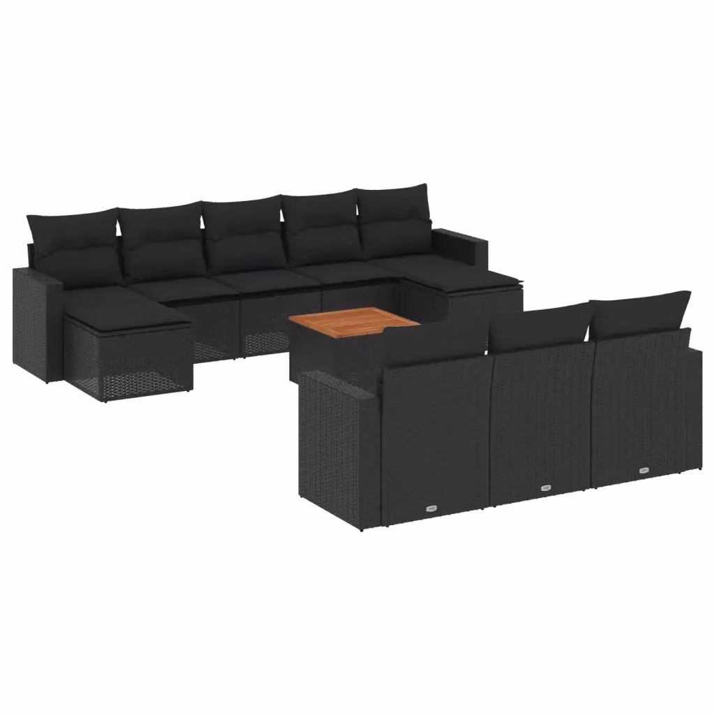 vidaXL Set Divani da Giardino 11 pz in Polyrattan Nero con Cuscini Imbottiti e Tavolino da Esterno – 2