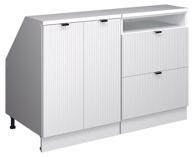 Mobile cucina sottotetto Vicco R-Line Ondulazione bianca 120 cm Set di 2 carcasse armadio profondità 60 cm, Model 60646