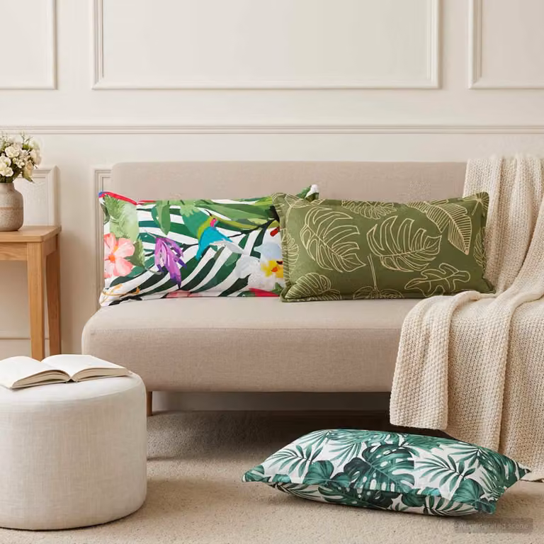 Set di 2 federe vidaXL HOUTEN con design floreale verde, poliestere, L 40 cm x P 80 cm