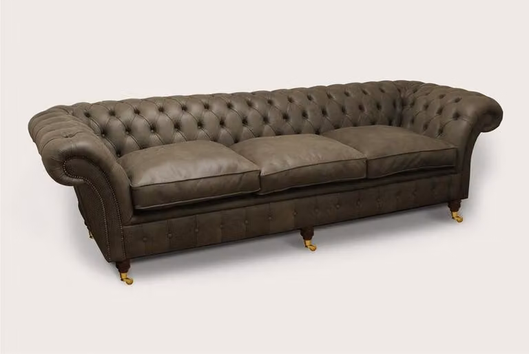 XXL Big Sofa 4 Sitzer Couch Chesterfield Polster Garnitur Leder Braun