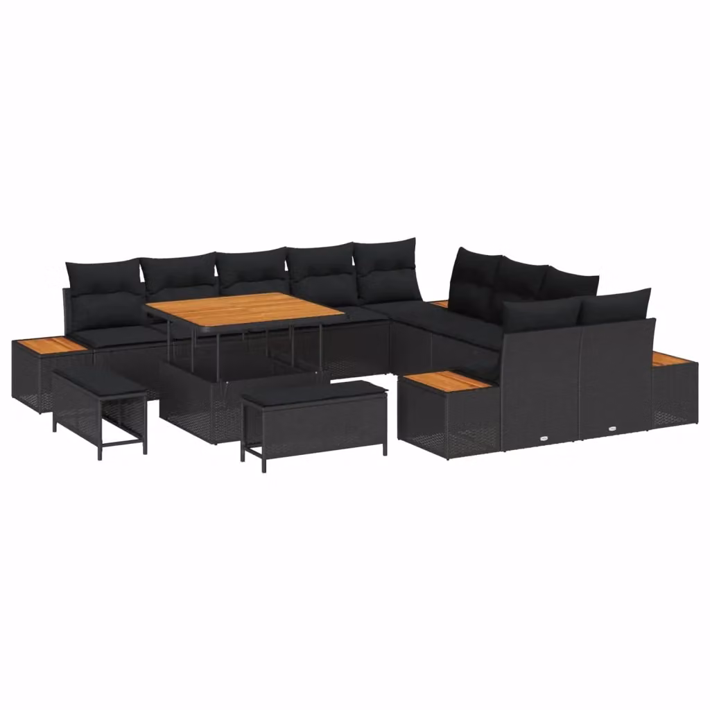 Set Divano da Giardino vidaXL a Forma a U in Polyrattan Nero con Cuscini e Tavolino – 2