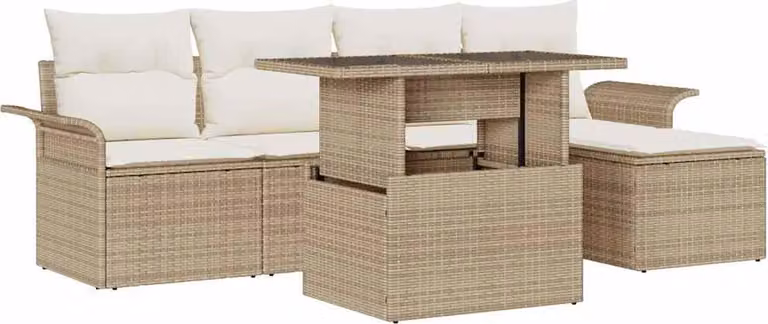 Set Divano da Giardino con cuscino 6 pcs Beige Poly Rattan