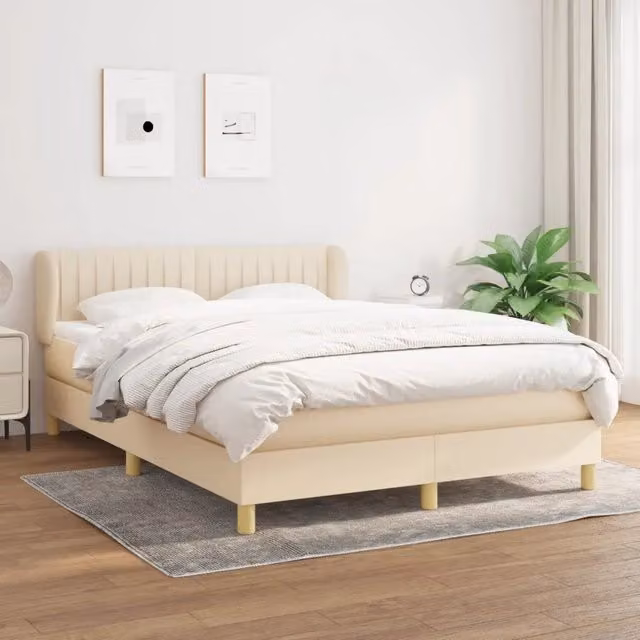 Letto Ibrido vidaXL con Giroletto a Molle e Materasso in Tessuto Beige e Bianco L/P/H: 140 x 200 cm