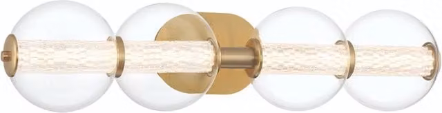 Applique da bagno ATOMO Quintiesse con 4 sfere in vetro trasparente e finitura oro, tecnologia LED dimmabile 18,5W
