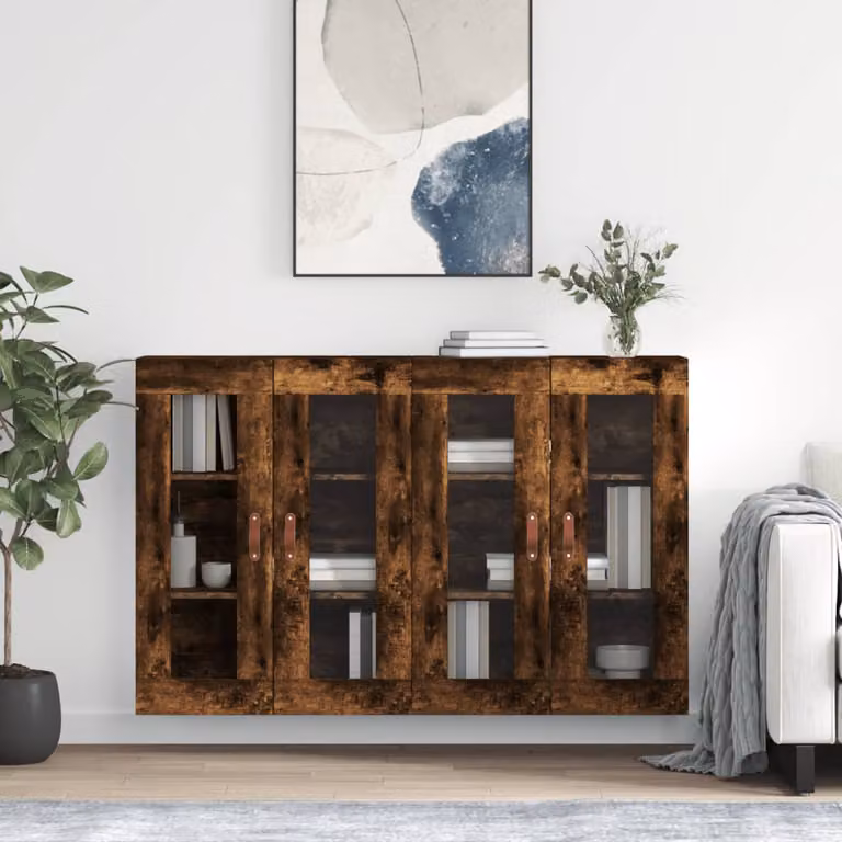 Set di 2 armadietti a parete vidaXL in legno rovere marrone con ante in vetro e ripiani interni