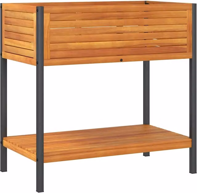 Fioriera con ripiano in legno di acacia oliato e acciaio marrone, stile industrial, L 80 cm x P 45 cm x H 80 cm – 1