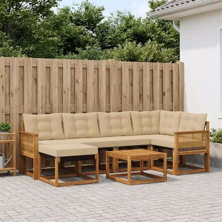 Set di divani da esterno vidaXL 7 pz in legno di acacia con cuscini beige e marrone