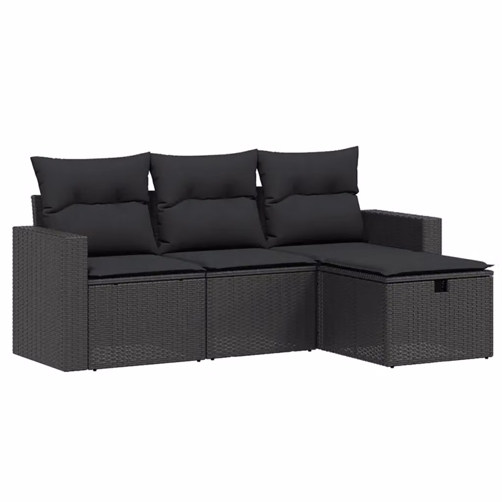 Set Divani da Giardino a L vidaXL 4 pz con Cuscini Nero in Polyrattan e Acciaio – 2