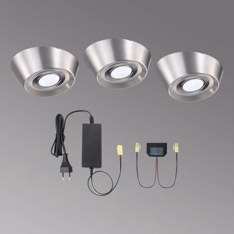 Evotec Lampada LED da incasso PAL CF, set 3, Ø 12 cm CF, Alluminio / Grigio / Zincato, Cucina, Metallo, Moderno, Lampade per mobili