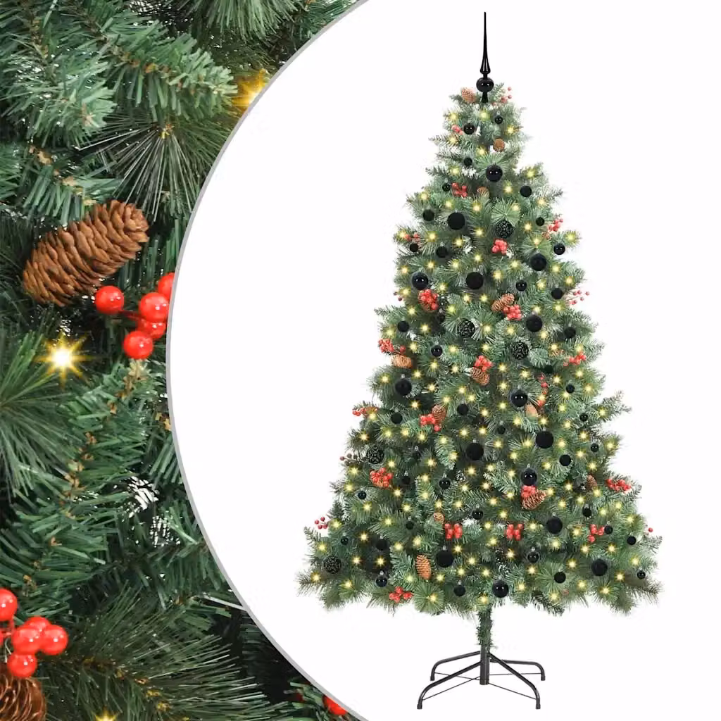 Albero di Natale artificiale moderno vidaXL verde con 300 LED bianco caldo in PVC e metallo – 2