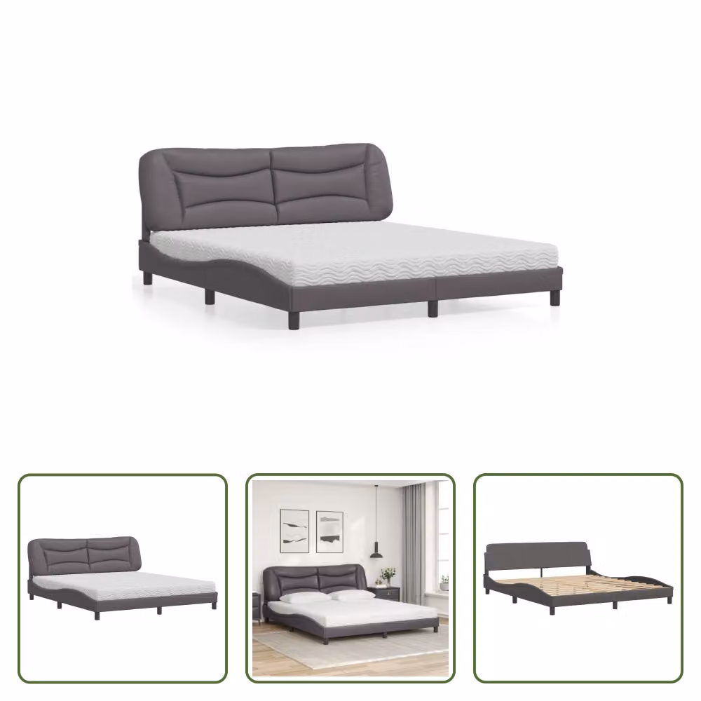 The Living Store Letto con materasso grigio 180x200 cm in ecopelle