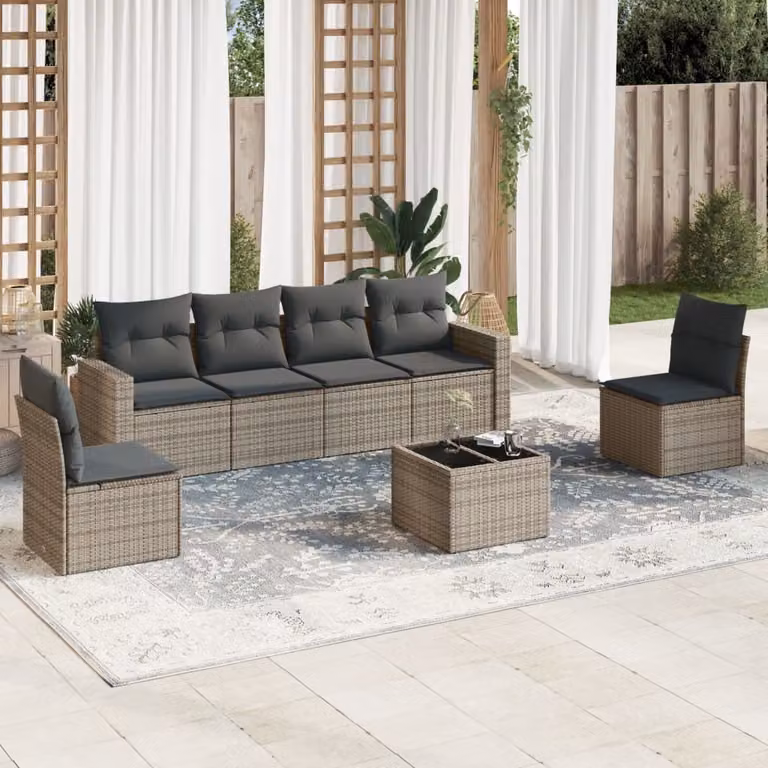Maison Exclusive - Set Divani da Giardino 7 pz con Cuscini Grigio in Polyrattan