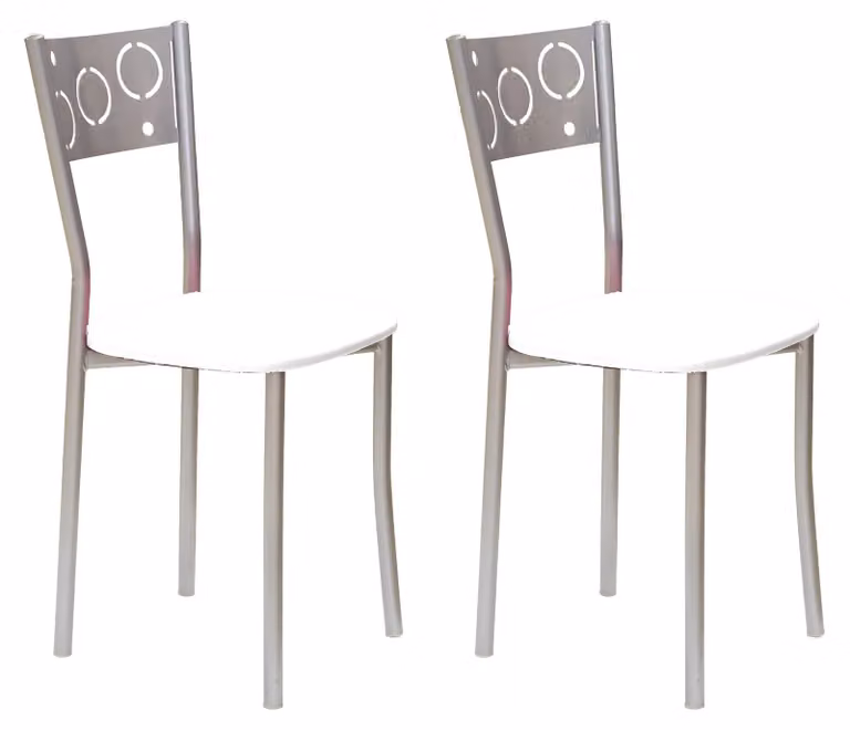 2 sedie da cucina, in metallo, con rivestimento in ecopelle, altezza seduta 45 cm, colore bianco