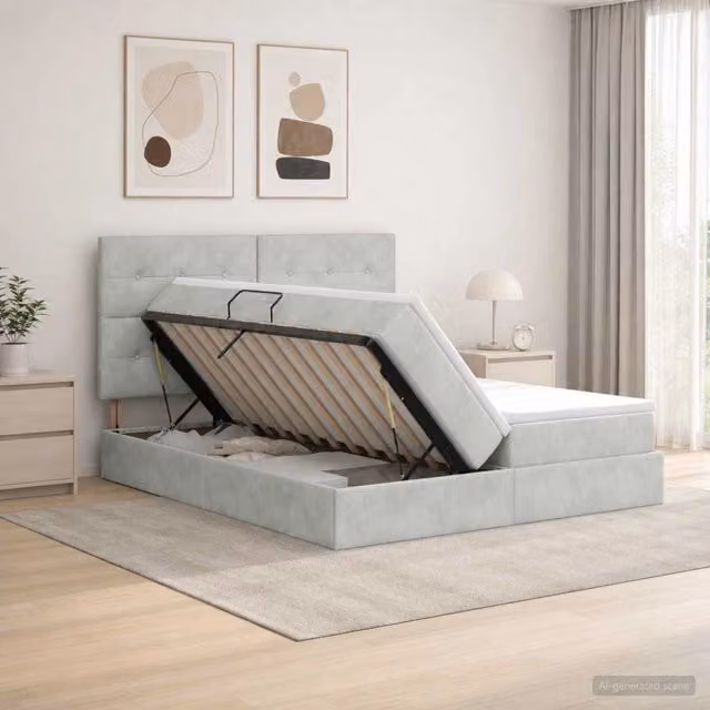 Letto con Contenitore Moderno vidaXL in Velluto Grigio L/P/H: 200 x 200 x 140 cm