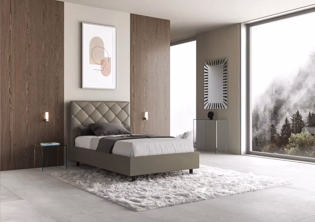 Letto una piazza e mezza BS COM con rete imbottita in similpelle color cappuccino L/P/H: 110 x 200 x 125 cm – 2