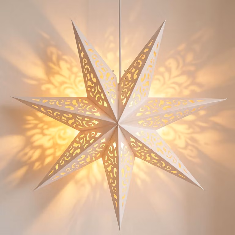 Decorazione natalizia a forma di stella di carta, diametro 60 cm, luce bianco caldo, ideale per decorare le finestre