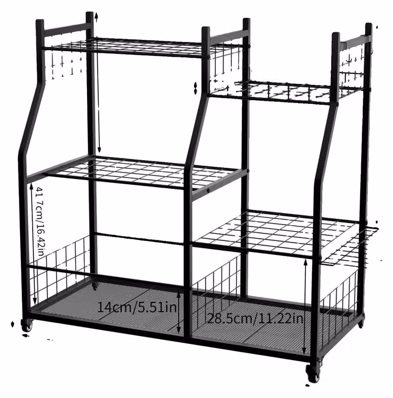 Organizzatore per attrezzi da giardino, struttura in metallo, design ecologico, modello A, dimensioni 92x40x95 cm
