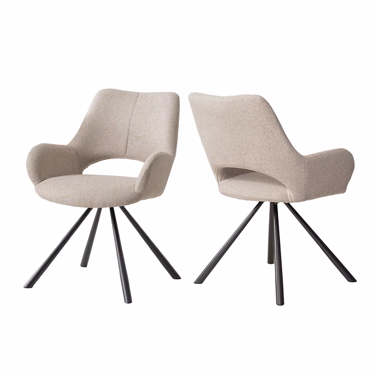 Meubles Cosy Set da 2 sedie da pranzo in stile scandinavo con braccioli in tessuto beige - BETH