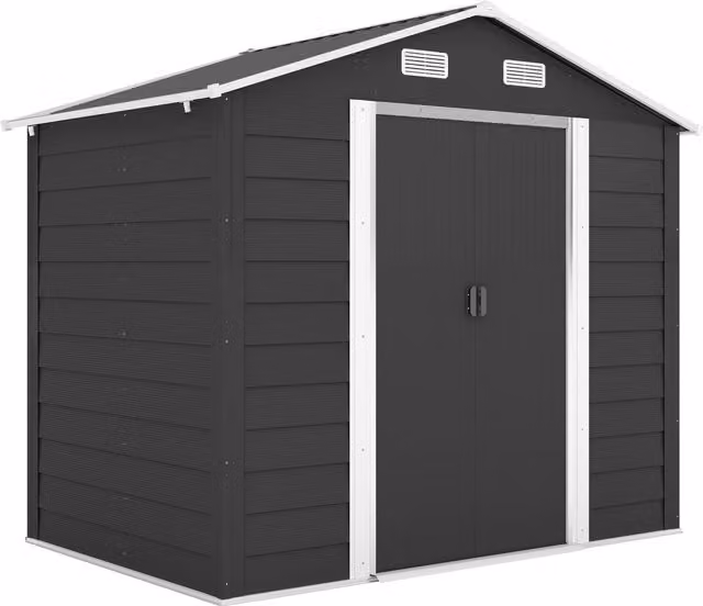 Casetta da Giardino Outsunny in Acciaio con Porte Scorrevoli e 4 Prese d'Aria, Grigio Scuro, L 196 x P 236 x H 208 cm