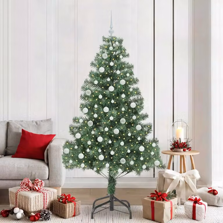 Albero di Natale moderno vidaXL verde in PVC con luci LED bianco caldo, Altezza: 210 cm