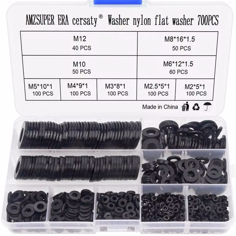 Set di 700 rondelle di nylon, 9 diverse dimensioni, per fissaggi meccanici