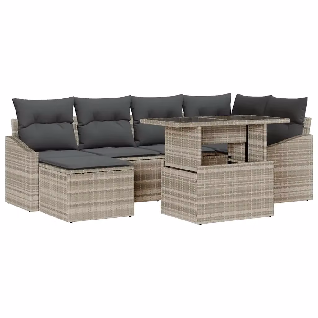 Set Divano da Giardino vidaXL 7 Pezzi a Forma di L Grigio con Cuscini e Tavolino – 2