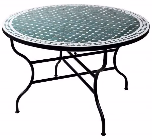 ORIGINALE Tavolo da giardino in mosaico marocchino ø 120cm grande rotondo pieghevole | tavolo da pranzo rotondo pieghevole in mosaico Mediterraneo | come tavolo pieghevole per balcone o giardino | Marrakech verde bianco 120cm