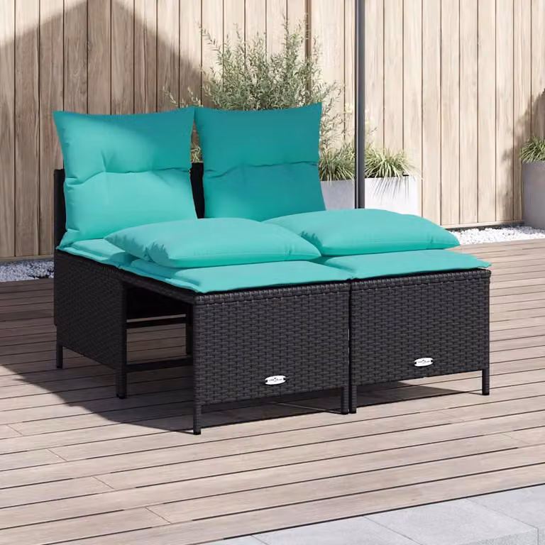 Set Divani da Giardino vidaXL a Forma di L con Cuscini Turchesi e Struttura in Metallo Nero e Polyrattan