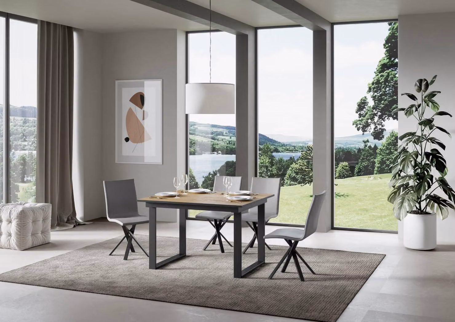 ITAMOBY - Tavolo allungabile 120/180x90 cm Bandos quercia natura telaio e gambe antracite