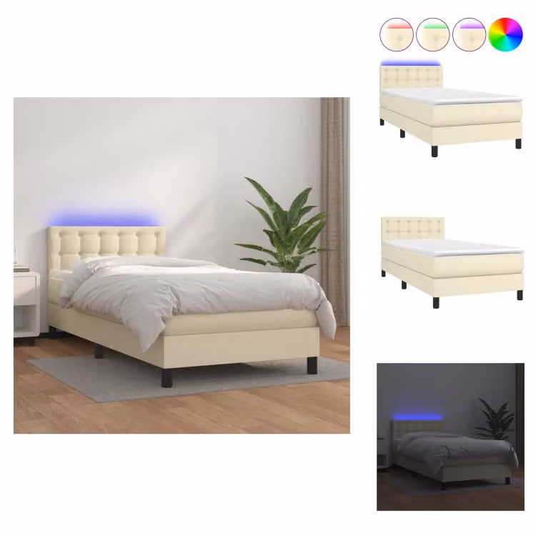 vidaXL Letto a molle insacchettate con materasso e LED crema 90x200 cm in Pelle finta - Letti & strutture letto