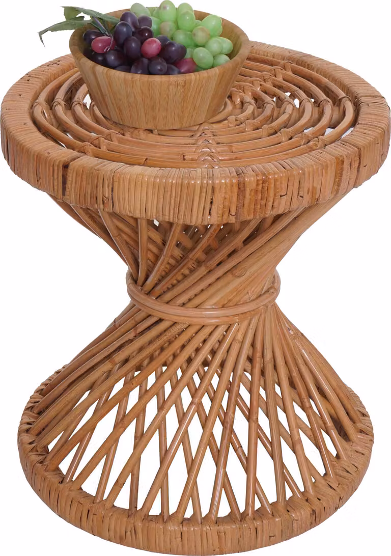 Tavolino HWC-M31, tavolino in rattan, rotondo 43x38x38cm, rattan Kubu naturale