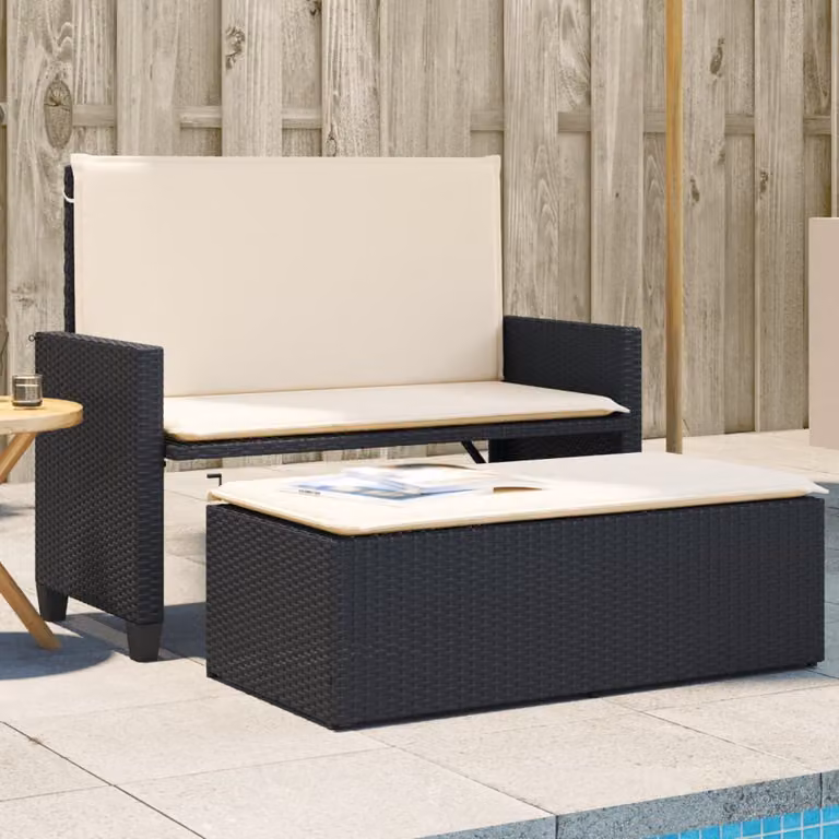 vidaXL Panca da Giardino Moderna in Polyrattan e Metallo con Cuscini in Tessuto Nera