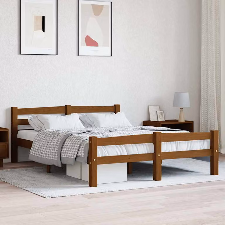 vidaXL Giroletto in legno di pino ambrato con doghe fisse L/P/H: 200 x 120 x 66 cm