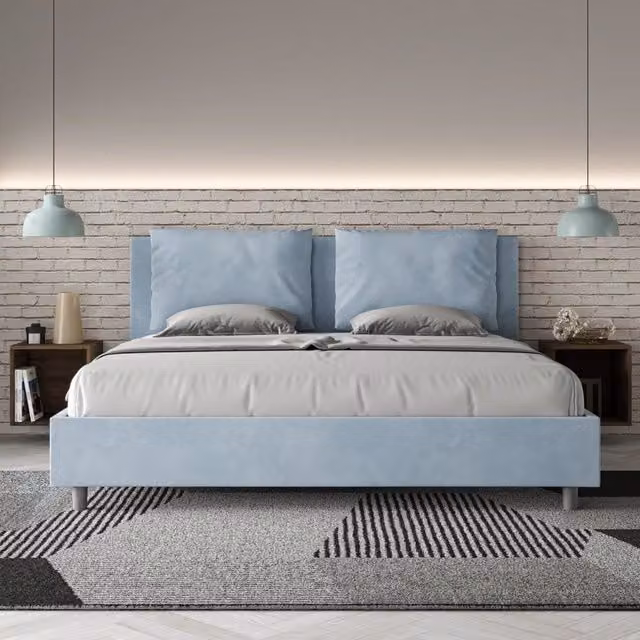 Letto matrimoniale Antea Ityhome con rete imbottita in microfibra azzurro L/P: 180 x 200 cm