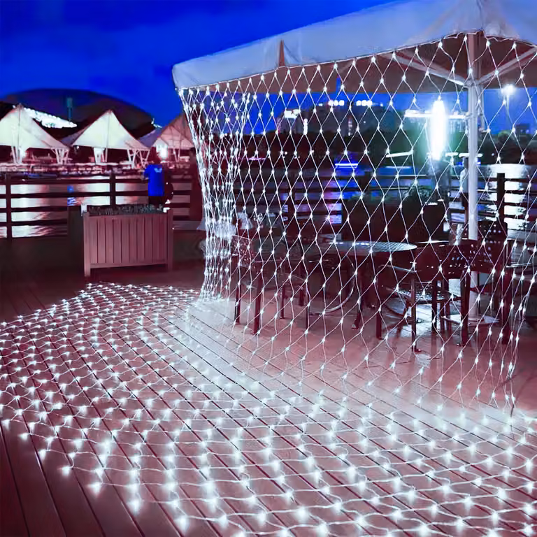Ikodm, catena luminosa a LED, modello a rete, 300 LED, dimensioni 4,5 x 1,6 metri, colore bianco, grado di protezione IP44, 8 modalità di illuminazione, con funzione di memorizzazione, ideale per Natale