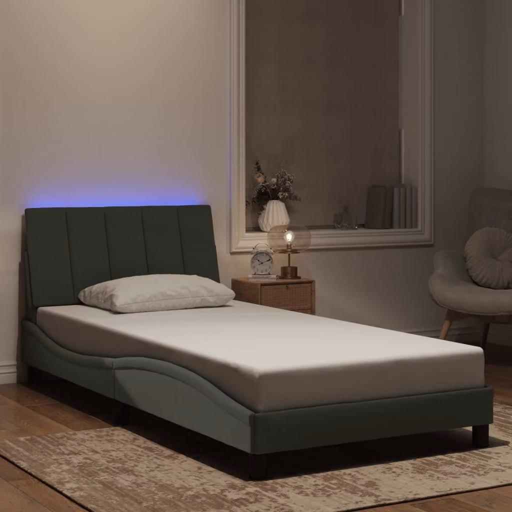 vidaXL Giroletto Hanko in Velluto Grigio Chiaro con LED e Porta USB, L/P/H: 200 x 100 x 74,5 cm