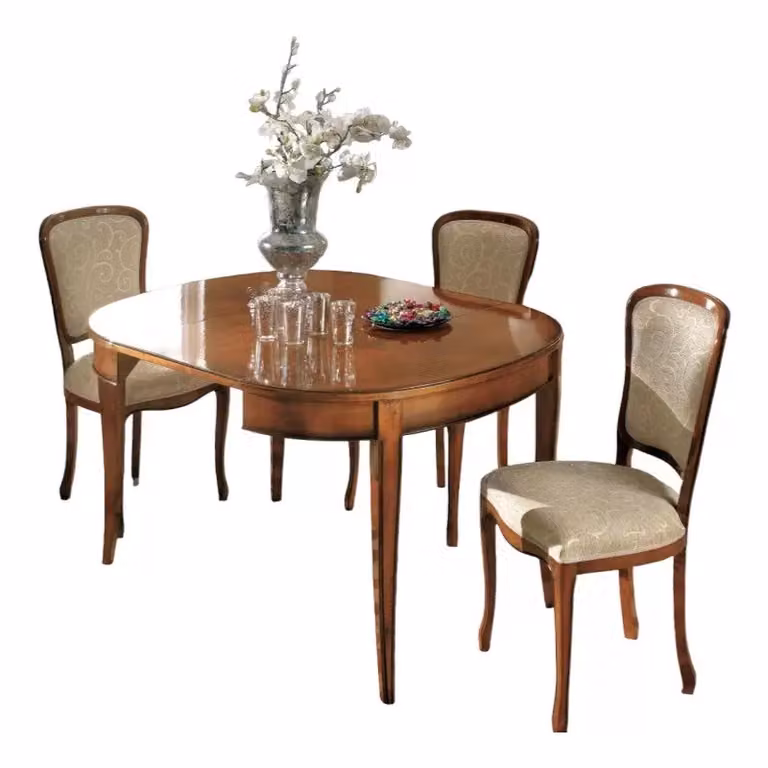 Tavolo ovale allungabile classico in legno con intarsio floreale Mobili 2G L/P/H: 110 x 80 x 79 cm