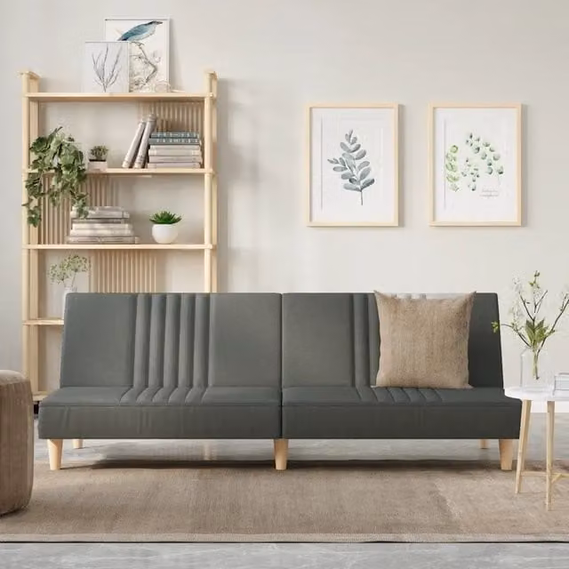 Divano Letto Click Clack vidaXL in Tessuto Grigio con Funzione Letto e Poggiatesta Regolabile L/P/H: 200 x 90 x 89 cm – 1