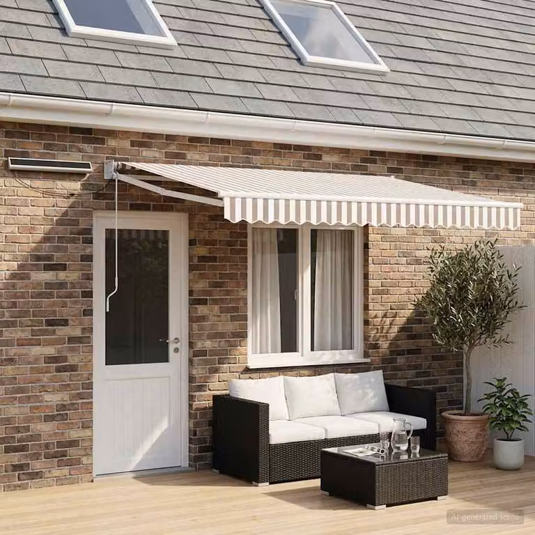 Tettuccio elettrico retrattile vidaXL in alluminio e poliestere, Grigio chiaro e bianco, L: 4,5 m x P: 3 m