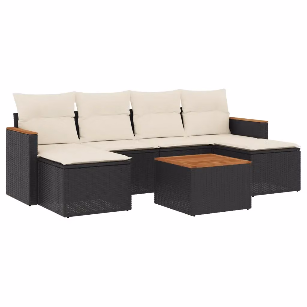 vidaXL Set Divano da Giardino a L con 7 Pezzi, Polyrattan e Acciaio Verniciato, Nero e Bianco – 2