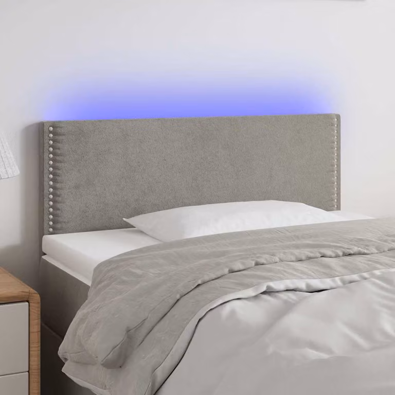 Testiera con LED e porte USB vidaXL in velluto grigio chiaro, L 100 cm, P 5 cm, H 78-88 cm