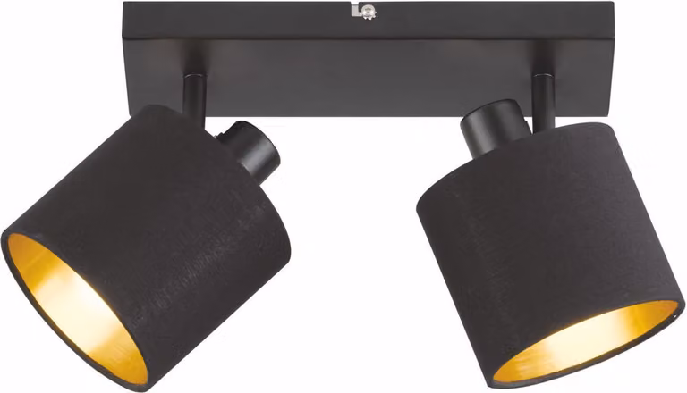 Plafoniera - Nero - Metallo - Paralume in tessuto - L 28 cm - 2 luci