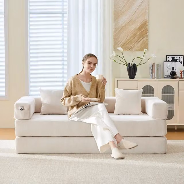 Divano modulare in chenille ¨C Minimal ¨C morbido con tasche laterali, fondo antiscivolo