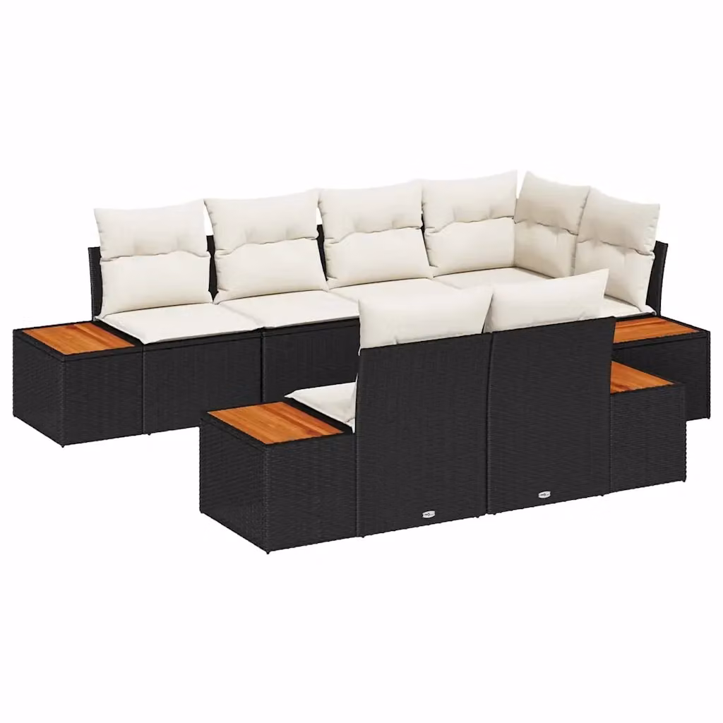 Set Divano da Giardino vidaXL a Forma di L in Polyrattan Nero con Cuscini Beige e Struttura in Acciaio – 2